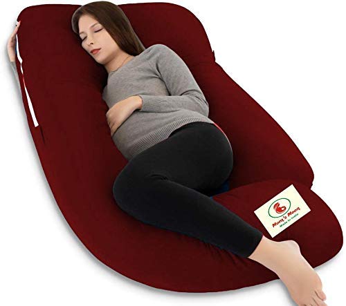 Microfiber Pregnancy Pillow For Pregnant Women, Premium Multipurpose Use - Maroon | 100% Cotton, Zippered Cover, Lightweight, Removable Cover, Full Body Pillow, Soft Pillow - Pack Of 1