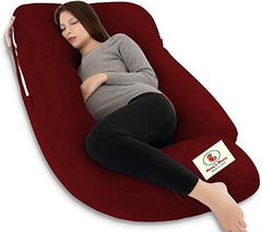 Microfiber Pregnancy Pillow For Pregnant Women, Premium Multipurpose Use - Maroon | 100% Cotton, Zippered Cover, Lightweight, Removable Cover, Full Body Pillow, Soft Pillow - Pack Of 1