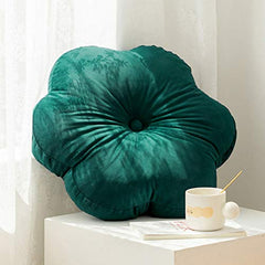 Flower Shaped Floor Cushion Pillow, For Kids Room, Living Room, Jade Green - 16 X 16 Inch | Bedroom, Patio, Luxury Furnishing For Kids Room, Velvet Cushion, Washable - Pack Of 1