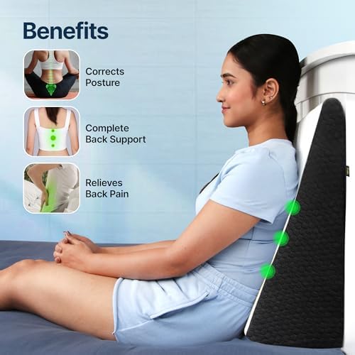 Complete Back Support Wedge Cushion With Memory Foam Pillow, White & Grey | Improves Comfort & Posture While Sitting - Working On Bed | Premium Removable Covers, Multi-Use Pillow - Pack Of 1