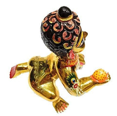 Beautiful Brass Hand Painted Laddu Gopal Ji, Metal, Idol - Size No.1, Made In Vrindavan, Baby Krishna, Kanhaiya, Gold Color, Lord Krishna Idol