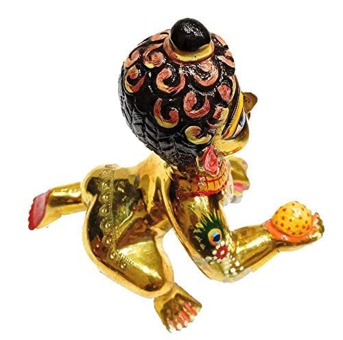 Beautiful Brass Hand Painted Laddu Gopal Ji, Metal, Idol - Size No.4, Made In Vrindavan, Baby Krishna, Kanhaiya, Gold Color, Lord Krishna Idol