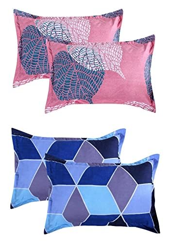 Combo Pack Of 2 Single Bedsheets With 2 Pillow Covers | 60 X 90 Inches, Pink & Blue - Super Soft Premium Brushed Glace Cotton Bedsheet