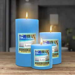 OCEAN BREEZE HIGHLY FRAGRANCE PILLAR CANDLE 3INCH BUNNING TIME 8 HOURS