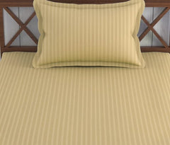Satin Stripe Single Bedsheet Elastic Fitted With 1 Pillow Cover - 36 X 72 Inches, Beige | Perfect For Use In A Home, Hotel Or Ideal For Bedroom Style