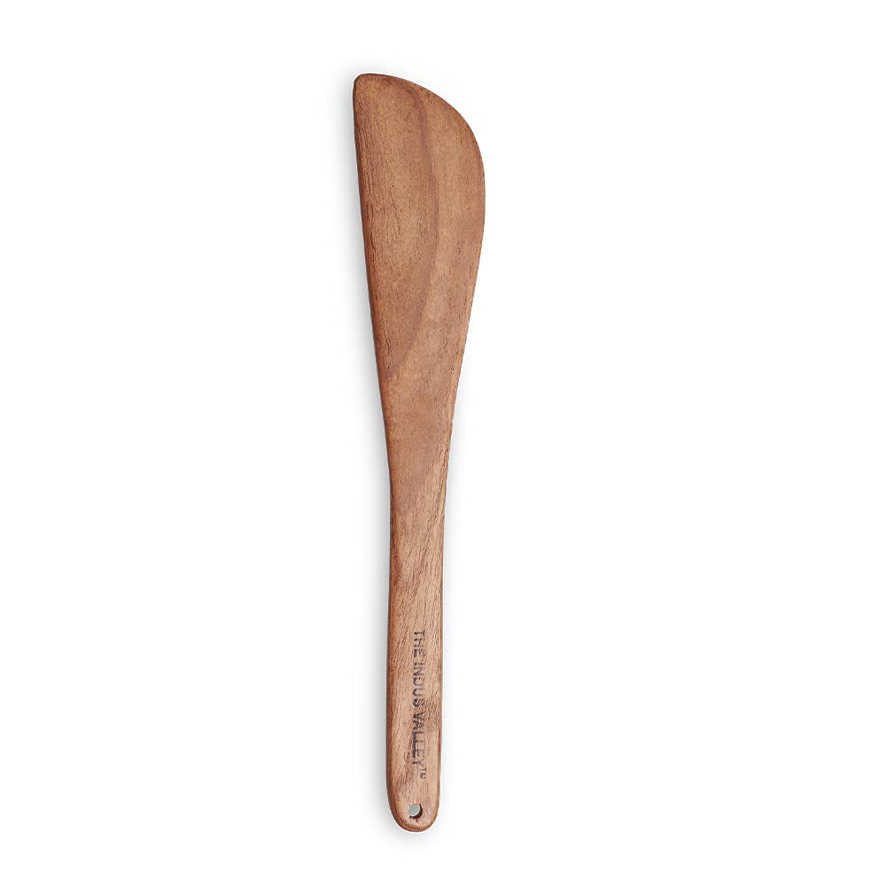 Brown Neem Wooden Compact Flip, Spatula, Ladle For Cooking Dosa, Roti, Chapati | Kitchen Tools - No Harmful Polish, Naturally Non-Stick | Handmade - 27.5 Cm, 40 Gm