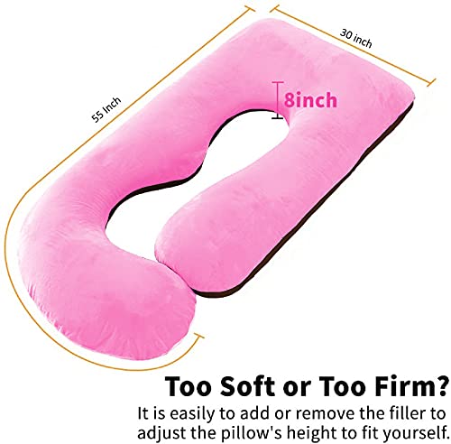 J Shaped Pillow, Pregnancy Pillow For Maternity & Baby Nursing - Pink & Brown | Pregnant Women Stomach, Hip, Spine, Neck Support, Velvet Outer Cover With Zip, Adjustable, Multipurpose Pillow