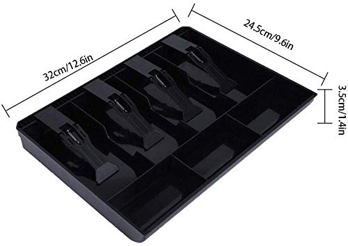 Abs Cash Tray, 4 Cash, Bills & 3 Coin Compartment Cash Drawer Safe Box, Colour - Black, Lock Type - Manual Lock, Special Feature - Waterproof