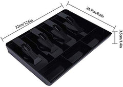 Abs Cash Tray, 4 Cash, Bills & 3 Coin Compartment Cash Drawer Safe Box, Colour - Black, Lock Type - Manual Lock, Special Feature - Waterproof