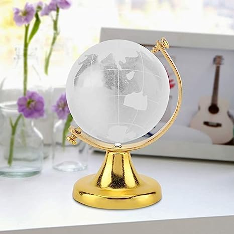 Rotating Crystal Globe Feng Shui, Vastu For Home Career, Success, Education Growth, Students, Business, Good Luck, Showpiece & Gifting (Small 40 Mm, 6 Cm) Golden Stand, Pack Of 1