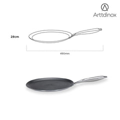 Stellar Stainless Steel Triply Non Stick Tawa 28 Cm | Etched Nonstick Tava - Rivet Less Double Wired Handle | Gas & Induction Base