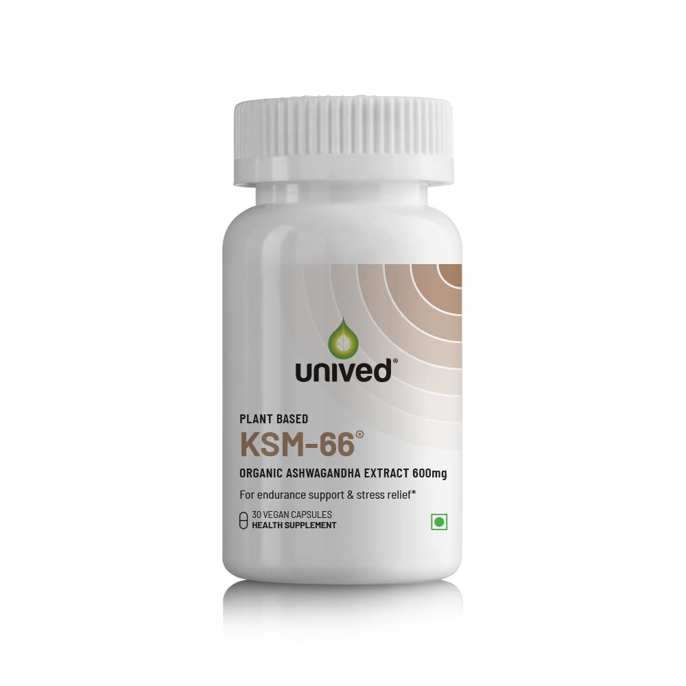 Unived Ksm-66 Ashwagandha 600mg Vegan Full Spectrum Root Extract Standardized To 5% Withanolides For Stress, Anxiety, Endurance, & Strength | 30 Vegan Capsules 50gm 0.1lbs