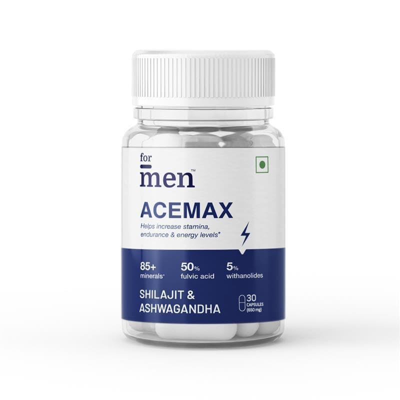 Formen Acemax Capsules For Men, Shilajit Ashwagandha, Ayurvedic Supplements, Enriched With 50% Fulvic Acid, Ashwagandha, & Black Pepper Extract, Comprises Natural | 30 Capsules 50gm 0.1lbs