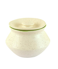 Ceramic Matt Finish Handi With Lid Set Of 2 - 300ml Each, White & Green | Dahi Handi - Serving Pot - Biryani Handi