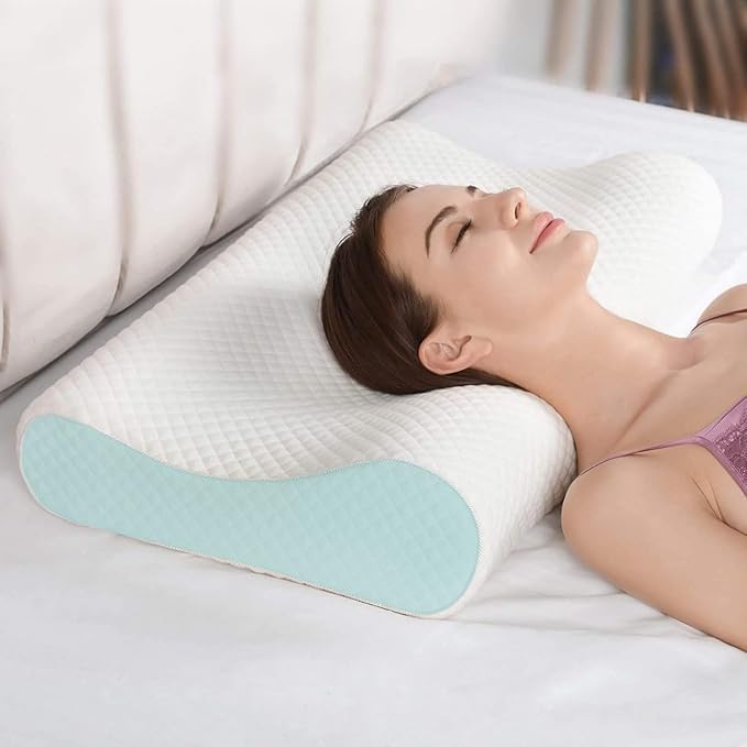 Orthopedic Memory Foam Pillow, Cooling Gel Pillow, White & Sky-Blue, Standard Size - Sf 1 | Neck & Back Support, Pillow For Sleeping, Bed Pillow | Comfortable, Adjustable, Soft Pillow