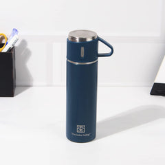 Stainless Steel Vacuum Insulated Flask With Drinking Mug - Blue, 500ml | Double Walled, Hot & Cold Temperature, Leak Proof, BPA-Free