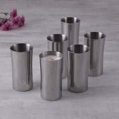 Designer Chrome Stainless Steel Drinking Glass Set Of 6 - 250ml Each | Corporate Gifting For Diwali - Convenient Long Water Glasses | Multipurpose Designer Tumbler - Serve Ware & Tableware