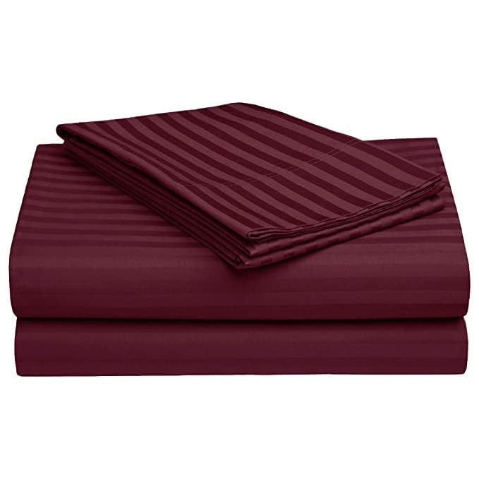 Breathable Single Size Flat Bedsheets With 1 Pillow Covers | 60 X 90 Inches, Wine | Wrinkle Resistant & Soft Skin Safe | 144 Thread Count