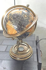Antique Brass Educational World Globe With Compass, Political Map Globe For Home Decor, Office, Kids & Students Learning (12 Inch - Black) Pack Of 1