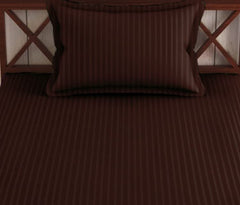 1 Bedsheet Single Satin Stripe Elastic Fitted With 1 Pillow Cover (36 X 78 Inches) Chocolate Brown | Lightweight, Soft & Breathable - Perfect For Gifting On Weddings Bedsheet