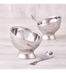 Chrome Stainless Steel Ice Cream Dessert Bowl With Spoon - Set Of 2 | Corporate Gifting For Diwali - Dessert Cups For Ice Cream