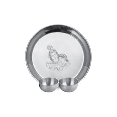 Stainless Steel Radha Krishna Pooja Thali Set Of 3, Silver | 1 Pooja Thali+ 2 Katoris - Easy To Clean & Dishwasher Safe