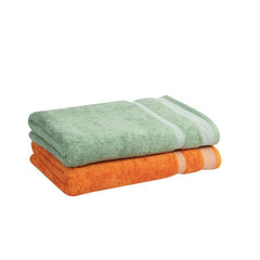 Mafatlal Premium Cotton Bath Towel 1100 Gsm | Quick Dry, Durable Long Size Towel- Pack Of 2 (Green & Orange)
