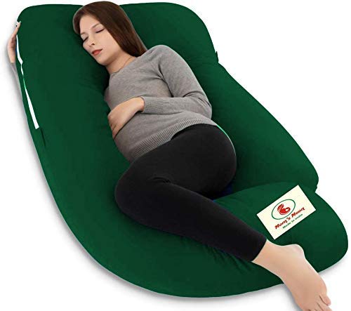 Premium Multipurpose Microfiber Pregnancy Pillow For Pregnant Women - Dark Green | 100% Cotton, Zippered Cover, Lightweight, Removable Cover, Full Body Pillow, Soft Pillow - Pack Of 1