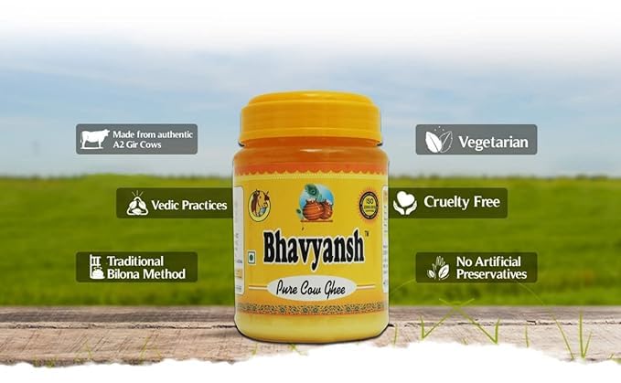 Premium Pure Cow Ghee By Bhavyansh | Healthy & Pure Cow Ghee Perect Use For Pooja | (1 Litr) 33.8 Ounce | Jar Pack