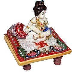 Laddoo Gopal Idol With Chowki, White, Marble, Handmade, All Occasion & Festivals, Ideal For Gifting Purpose | Best Suited For Pooja Ghar Statue