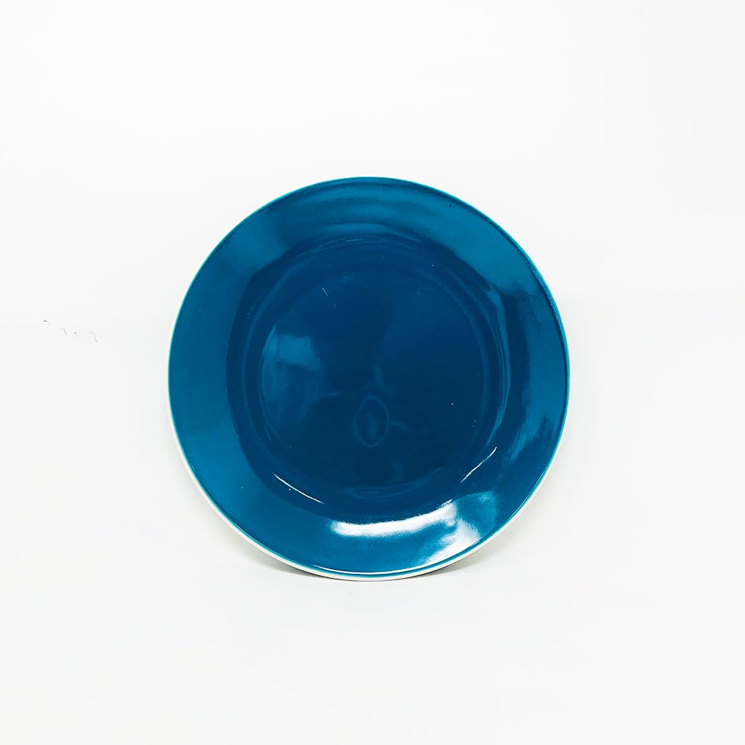 Retro Green Ceramic Dinner Plates Set Of 2 - 10 Inches, 2 Pieces | Handcrafted Full Ceramic Plates For Dinner - Microwave Safe & Dishwasher Safe