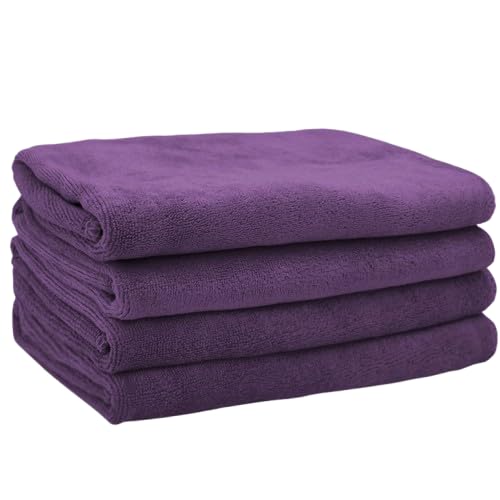 Showstopper Super Soft Microfiber Hand Towels 800 Gsm | Ultra Absorbent, Lint-Free, Scratch-Free, Quick-Dry, Gym & Workout Towels - Set Of 4 (Purple)