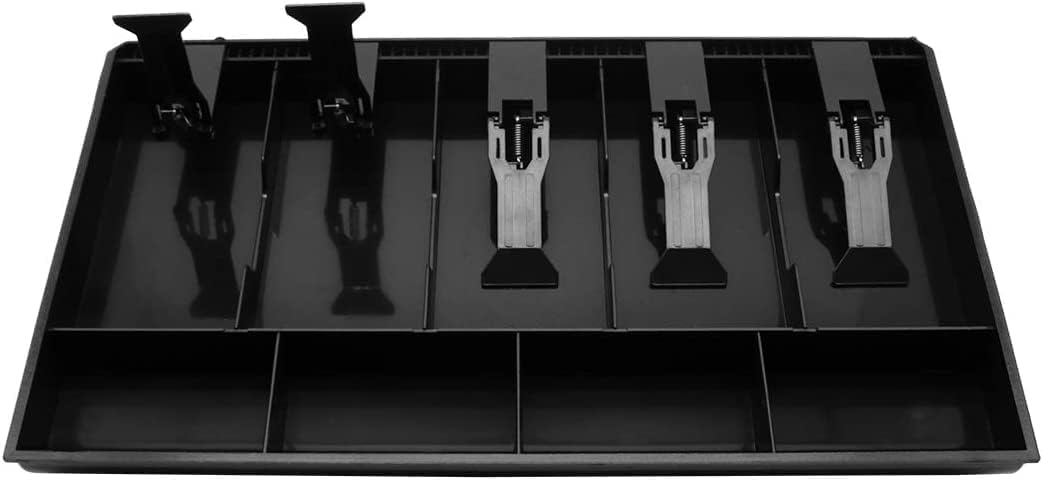Cash Money Tray Replacement - 5 Bill, 4 Coin Drawer Insert Plastic Cash Register Organizer Tray With Clip - 15.9 X 9.6 X 1.38 Inch Cash Drawer Box For Petty Cash With Coin Slots, Colour - Black