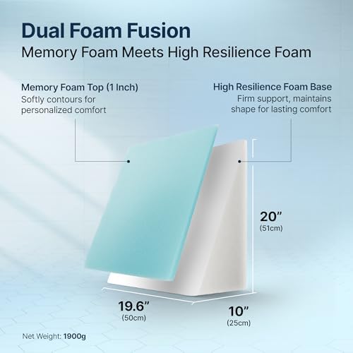 Wedge Plus Cushion For Sleeping, Memory Foam Pillow, White | Acid Reflux Relief, High Resilience Foam, Orthopedic Wedge Cushion Pillow For Leg Elevator, Breathable, Sitting - Pack Of 1