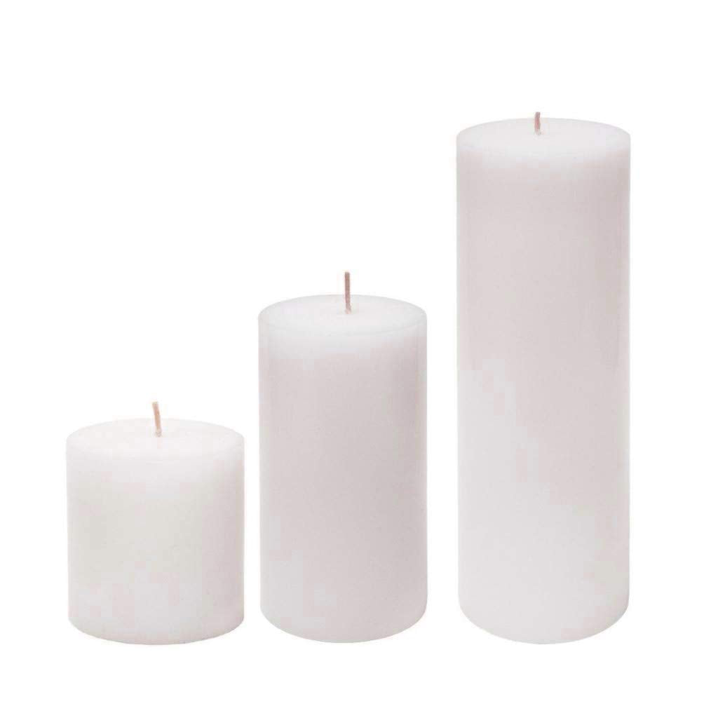 PILLAR WAX CANDLES WHITE 90 HOUR | 3 X 3 INCH, 3 X 4 INCH, 3 X 6 INCH | SET OF 3