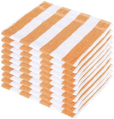 Cotton Colors Cotton Striped Design Hand Towel 1200 Gsm - Set Of 8 (Orange & White)