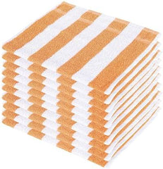 Cotton Colors Cotton Striped Design Hand Towel 1200 Gsm - Set Of 8 (Orange & White)