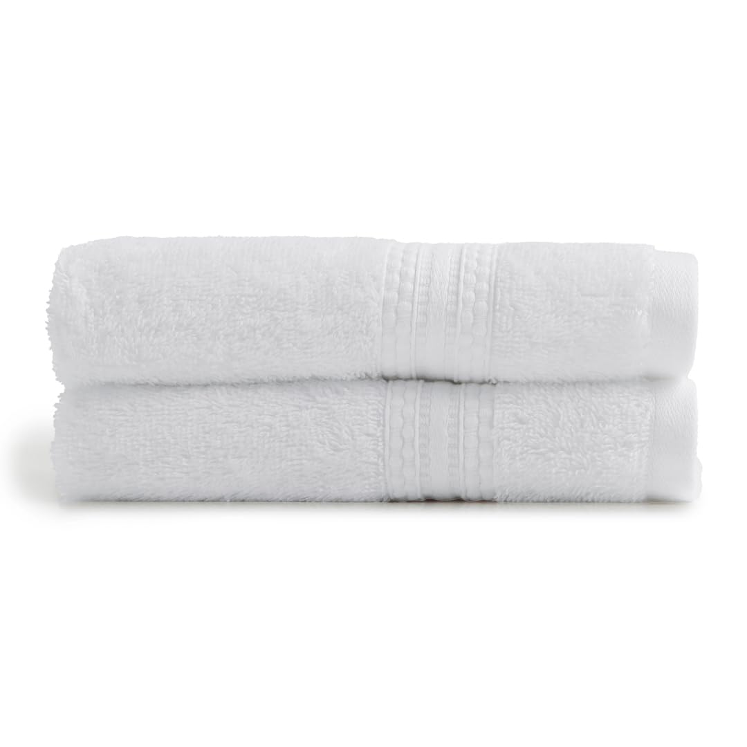 Livspace Paleto Collection Hand Towel 400 Gsm | 100% Cotton, Solid Dyed, Hand Towel Super Soft Absorbent (Optical White) Set Of 2
