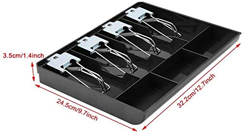 Abs Cash Tray Drawer, 4 Cash And 3 Coin Compartment, Cashier Storage Safe Box | 32.2 X 3.5 X 24.5 Cm, Colour - Black, Material - Abs Plastic