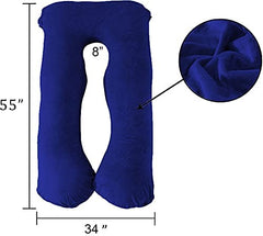 Pregnancy Pillow, Maternity Body Pillow For Sleeping, U Shaped, Dark Blue - 55 Inch | Full Body Pillow, Pregnancy Pillow For Pregnant Women, Support Belly & Back, Removable Velvet Cover