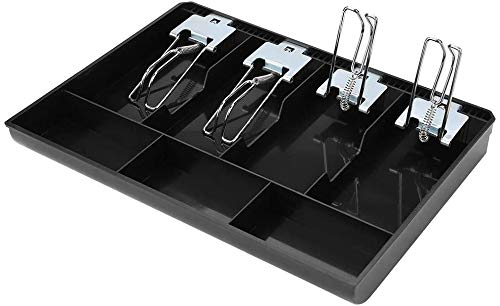 Abs Cash Tray Drawer, 4 Cash And 3 Coin Compartment, Cashier Storage Safe Box | 32.2 X 3.5 X 24.5 Cm, Colour - Black, Material - Abs Plastic