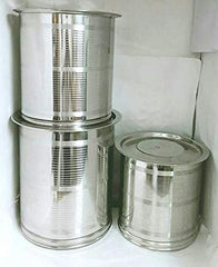 Stainless Steel Atta Tanki Or Container, Box, Drum, Pawali, Tanki With Lid 18 No.+20 No.+22 No. | Silver Stainless Steel Atta Drum - Set Of 3