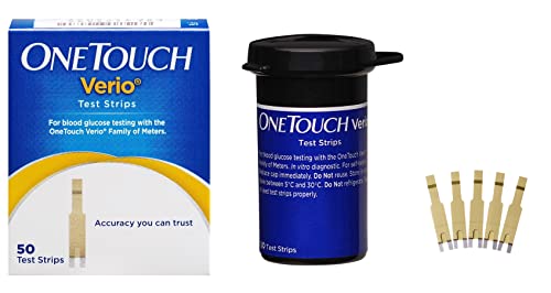 OneTouch Verio Test Strips - Pack Of 50 Test Strips Along + 50 Delica Plus Lancets | Blood Sugar Test Machine Testing Strips | Global Iconic Brand - For Use With OneTouch Verio Flex Glucometer