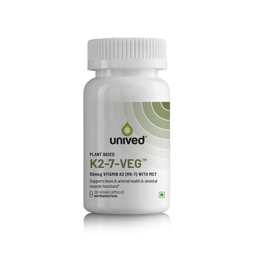 Unived Vitamin K2-7 (Menaquingold) 55mcg, Plant - Based Vitamin Mk-7, For Optimal Calcium Absorption, Heart & Bone Health | 120 Veg Capsules , 200gm 0.4lbs