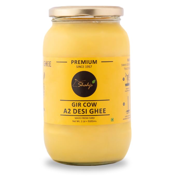 Natural A2 Desi Gir Cow Ghee By Shahji | High In Protein Fiber & Nutrients Healthy Desi Cow Ghee For Muscles | (1 Litr) 33.8 Ounce | Jar Pack