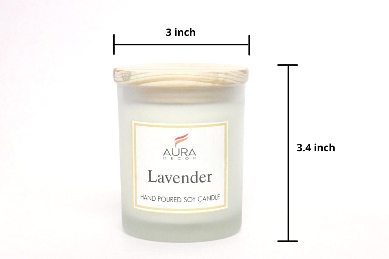 FROSTED LAVENDER FRAGRANCE SOY WAX GLASS CANDLE WITH WOODEN LID & COMES GIFT BOX