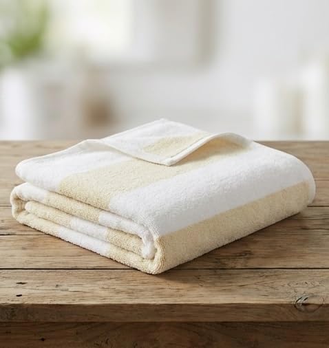 Cotton Bolls Textiles Premium 100% Cotton Bath Towel 450 Gsm | Ultra-Soft & Absorbent Quick Dry Durable Stripe Design Towel (Beige)