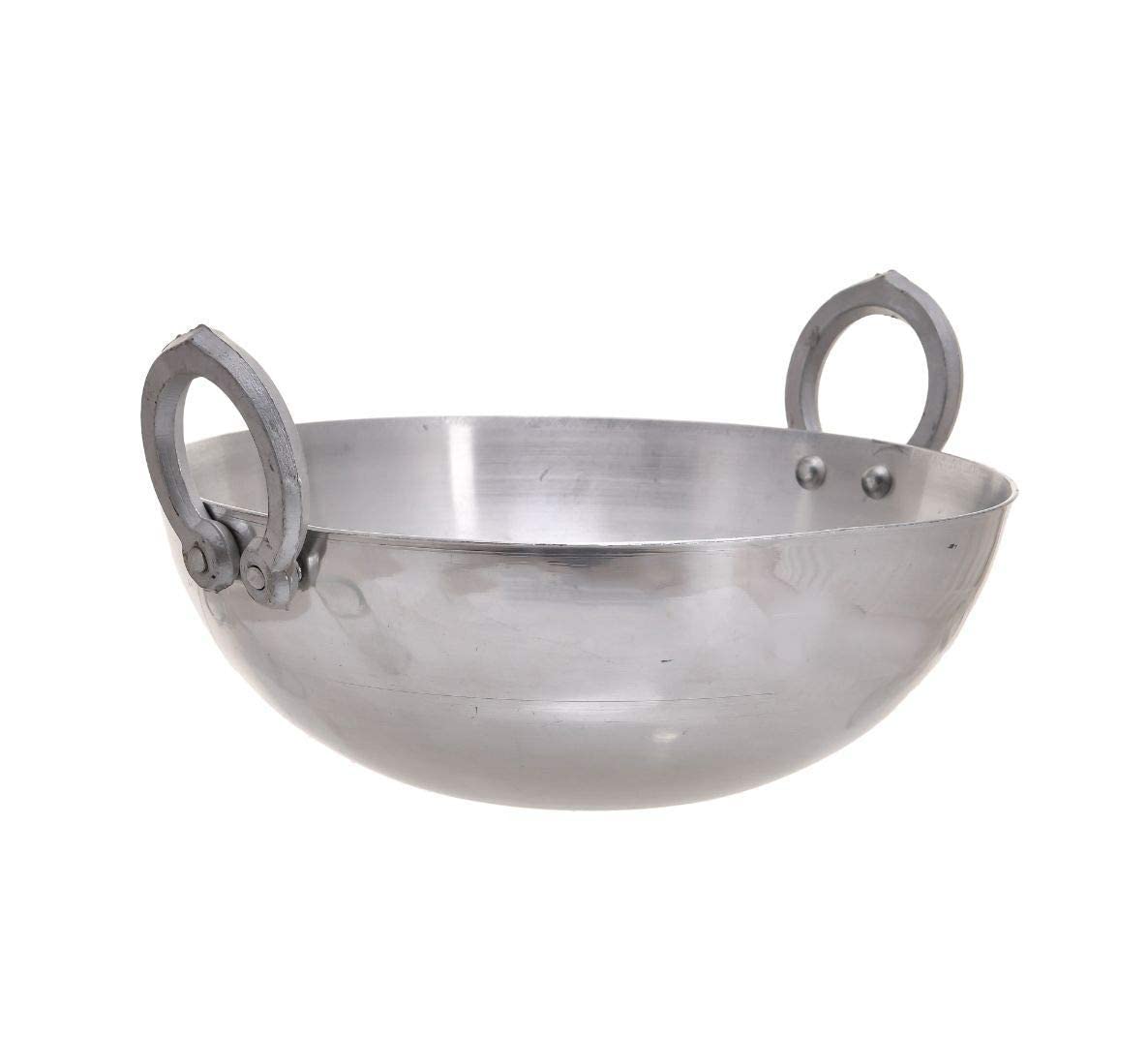 Silver Aluminium Heavy Base Kadhai With Handle - 4 Liters | Kadai With Handle For Kitchen - Deep Frying Kadai