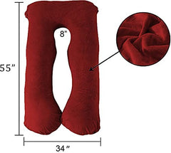 Pregnancy Pillow, Maternity Body Pillow For Sleeping, U Shaped Pillow, Maroon - 55 Inch | Full Body Pillow, Pregnancy Pillow For Pregnant Women, Support Belly & Back, Removable Velvet Cover