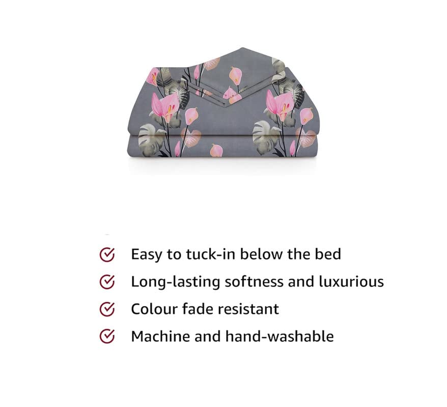100% Cotton Single Bedsheet With 1 Pillow Covers | 60 X 90 Inches, Grey | Premium Super Soft Super Cotton Bedsheet